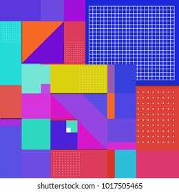 Trendy geometric elements memphis poster design. Retro style texture, pattern and elements. Modern abstract cover design template