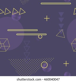 Trendy geometric elements memphis seamless background. Retro style texture, pattern and geometric elements. Modern abstract design poster, cover, card design.