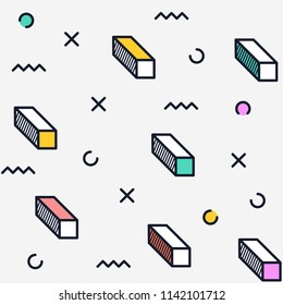 Trendy geometric elements. Memphis style backgrounds. Retro seamless patterns. Modern abstract design.