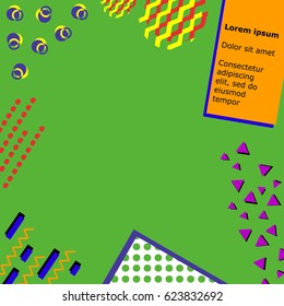 Trendy geometric elements memphis style frame.Vector modern abstract design poster, cover, card design.
