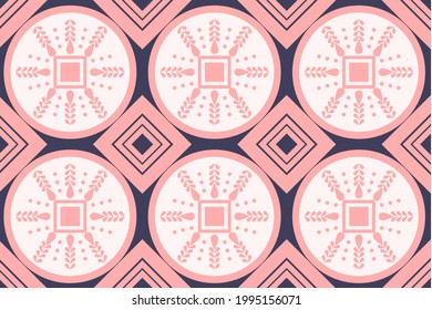 Trendy geometric ethnic seamless pattern on dark blue background for fashion print, wallpaper, gift wrapping paper etc.