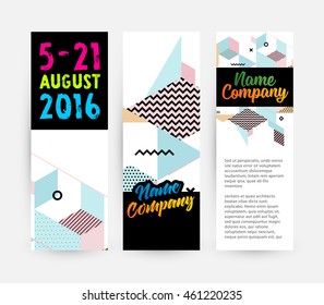 Trendy geometric flat pattern, banners set with abstract background
