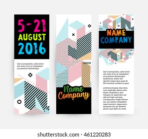 Trendy geometric flat pattern, banners set with abstract background