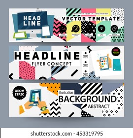 Trendy geometric flat pattern, frame with abstract background for brochure, flyer or presentations design, vector illustration.