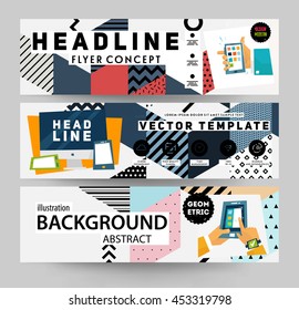 Trendy geometric flat pattern, frame with abstract background for brochure, flyer or presentations design, vector illustration.