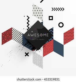 Trendy geometric flat pattern, frame with abstract background for brochure, flyer or presentations design, vector illustration.