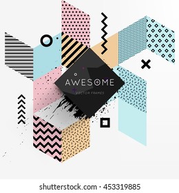 Trendy geometric flat pattern, frame with abstract background for brochure, flyer or presentations design, vector illustration.