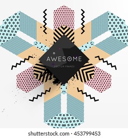 Trendy geometric flat pattern, frame with abstract background for brochure, flyer or presentations design, vector illustration.