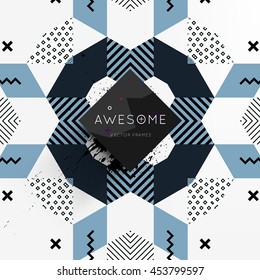 Trendy geometric flat pattern, frame with abstract background for brochure, flyer or presentations design, vector illustration.