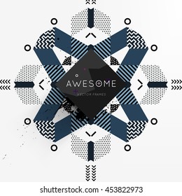 Trendy geometric flat pattern, frame with abstract background for brochure, flyer or presentations design, vector illustration.