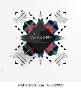 Trendy geometric flat pattern, frame with abstract background for brochure, flyer or presentations design, vector illustration.