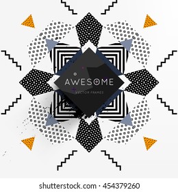 Trendy geometric flat pattern, frame with abstract background for brochure, flyer or presentations design, vector illustration.