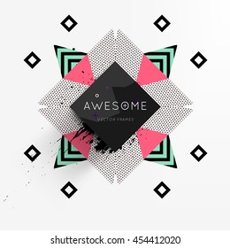 Trendy geometric flat pattern, frame with abstract background for brochure, flyer or presentations design, vector illustration.