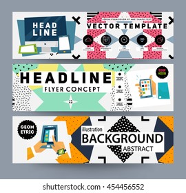 Trendy geometric flat pattern, frame with abstract background for brochure, flyer or presentations design, vector illustration.