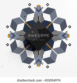 Trendy geometric flat pattern, frame with abstract background for brochure, flyer or presentations design, vector illustration.