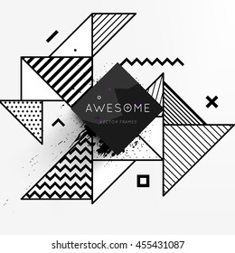 Trendy geometric flat pattern, frame with abstract background for brochure, flyer or presentations design, vector illustration.