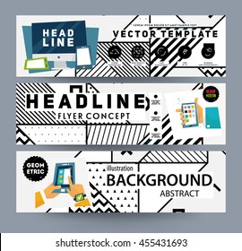 Trendy geometric flat pattern, frame with abstract background for brochure, flyer or presentations design, vector illustration.