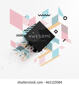 Trendy geometric flat pattern, frame with abstract background for brochure, flyer or presentations design, vector illustration.