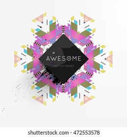 Trendy geometric flat pattern, frame with abstract background for brochure, flyer or presentations design, vector illustration.