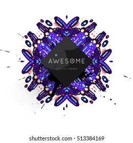 Trendy geometric flat pattern, frame with abstract background for brochure, flyer or presentations design, vector illustration.