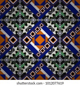 Trendy geometric flat seamless pattern, vector texture for abstract background or brochure, flyer, presentations design. Design for poster, card, invitation in blue, white and black colors.
