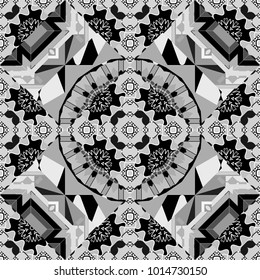 Trendy geometric flat seamless pattern, vector texture for abstract background or brochure, flyer, presentations design. Design for poster, card, invitation in white, gray and black colors.