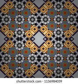 Trendy geometric flat seamless pattern, vector texture for abstract background or brochure, flyer, presentations design. Design for poster, card, invitation in gray, brown and yellow colors.