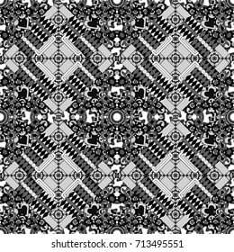Trendy geometric flat seamless pattern, vector texture for abstract background or brochure, flyer, presentations design. Design for poster, card, invitation in white, black and gray colors.