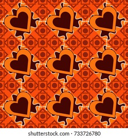 Trendy geometric flat seamless pattern, vector texture for abstract background or brochure, flyer, presentations design. Design for poster, card, invitation in red, orange and brown colors.