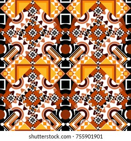 Trendy geometric flat seamless pattern, vector texture for abstract background or brochure, flyer, presentations design. Design for poster, card, invitation in orange, black and white colors.