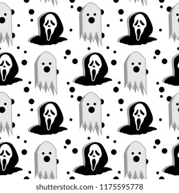 Trendy geometric funny halloween monster with cute horror colorful seamless pattern vector. Creative unusual character for kids and baby textile fashion print illustration background.