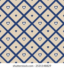 Padrão de corações geométricos na moda: Design de vetor repetitivo vibrante para arte decorativa e têxteis