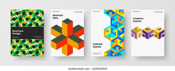 Trendy geometric hexagons book cover illustration bundle. Modern flyer A4 vector design template composition.