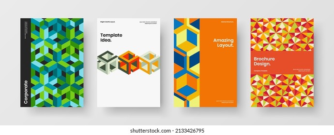 Trendy geometric hexagons booklet layout bundle. Modern magazine cover A4 vector design concept composition.