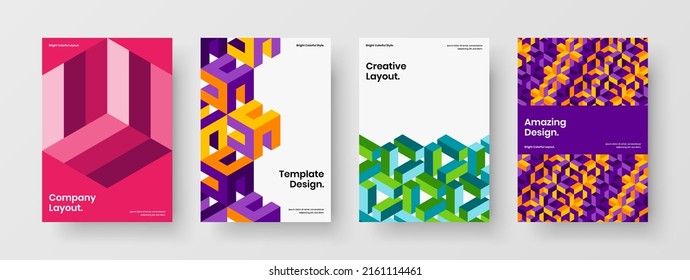 Conjunto de concepto de cubierta de hexágonos geométricos de moda. Limpiar la composición de la plantilla de diseño de vectores de folletos.