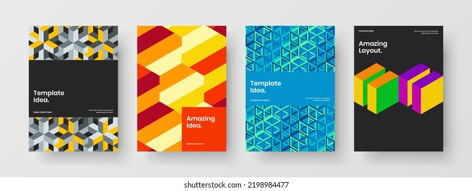 Trendy geometric hexagons postcard concept composition. Clean placard A4 vector design illustration collection.