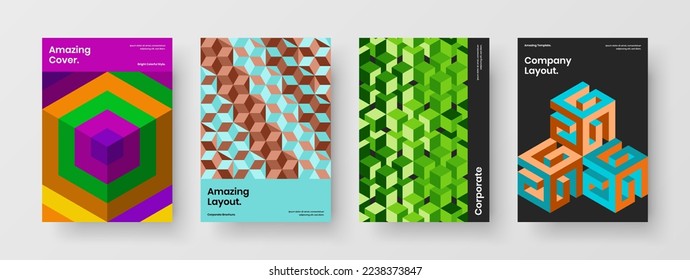 Trendy geometric hexagons poster illustration composition. Bright catalog cover vector design template collection.