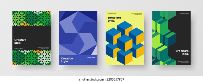 Trendy geometric hexagons presentation illustration composition. Multicolored postcard design vector template collection.