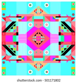 Trendy geometric kaleidoscope elements memphis greeting cards design. Retro style texture, pattern and elements. Modern abstract design poster and cover template