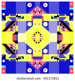 Trendy geometric kaleidoscope elements memphis greeting cards design. Retro style texture, pattern and elements. Modern abstract design poster and cover template
