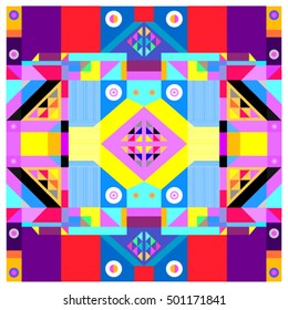 Trendy geometric kaleidoscope elements memphis greeting cards design. Retro style texture, pattern and elements. Modern abstract design poster and cover template