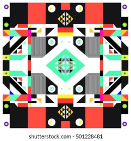 Trendy geometric kaleidoscope elements memphis greeting cards design. Retro style texture, pattern and elements. Modern abstract design poster and cover template