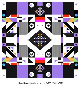 Trendy geometric kaleidoscope elements memphis greeting cards design. Retro style texture, pattern and elements. Modern abstract design poster and cover template