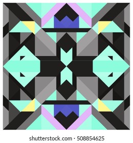 Trendy geometric kaleidoscope elements memphis greeting cards design. Retro style texture, pattern and elements. Modern abstract design poster and cover template