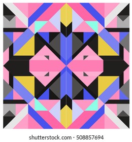 Trendy geometric kaleidoscope elements memphis greeting cards design. Retro style texture, pattern and elements. Modern abstract design poster and cover template