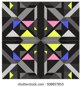 Trendy geometric kaleidoscope elements memphis greeting cards design. Retro style texture, pattern and elements. Modern abstract design poster and cover template
