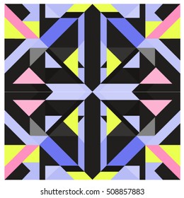 Trendy geometric kaleidoscope elements memphis greeting cards design. Retro style texture, pattern and elements. Modern abstract design poster and cover template