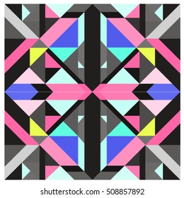 Trendy geometric kaleidoscope elements memphis greeting cards design. Retro style texture, pattern and elements. Modern abstract design poster and cover template