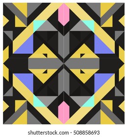 Trendy geometric kaleidoscope elements memphis greeting cards design. Retro style texture, pattern and elements. Modern abstract design poster and cover template