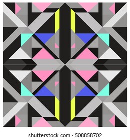 Trendy geometric kaleidoscope elements memphis greeting cards design. Retro style texture, pattern and elements. Modern abstract design poster and cover template